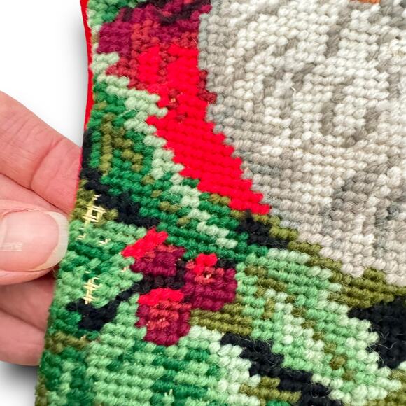 Handmade Vintage Needlepoint Needlework Christmas Stocking Santa Face Wool ? - Picture 4 of 5